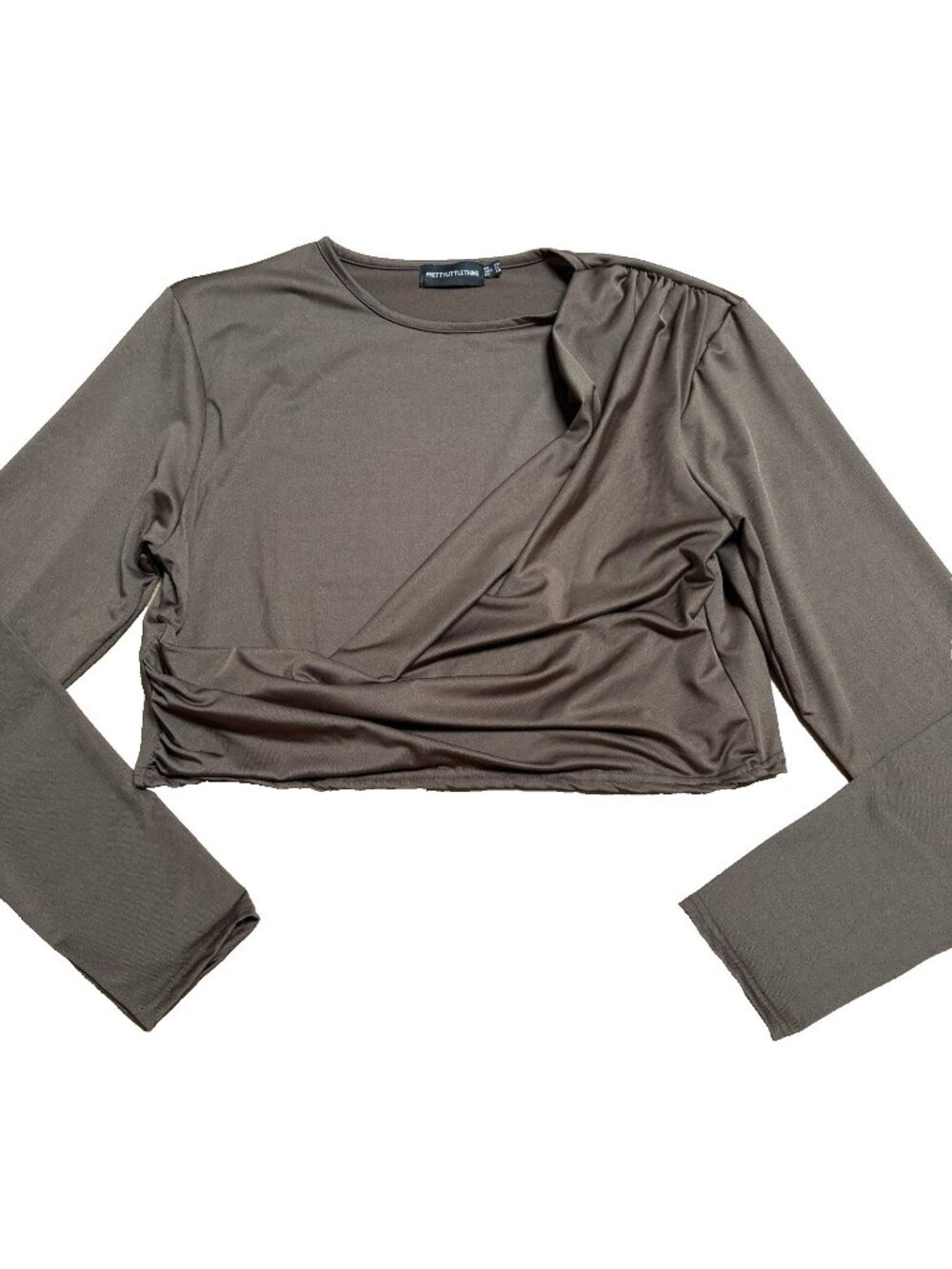 Pretty Little Thing Top Women's Size 16 Brown Crop Long Sleeve w/ Shoulder Pads